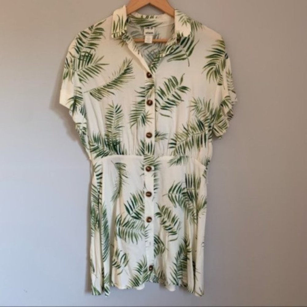 H& M white green palm leaves print mini dress Size 6